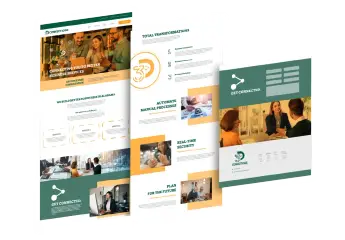 3D Connections website design comps in green and orange, with a business services hero, numbered process steps and a Get Connected footer