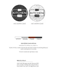 Kitchen 218 brand sheet: brick-textured badge logos, real. southern. food. tagline, color palette, fonts and a sample menu item