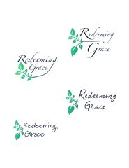 Early Redeeming Grace logo concepts: green leafy branch with navy script lettering in four layouts