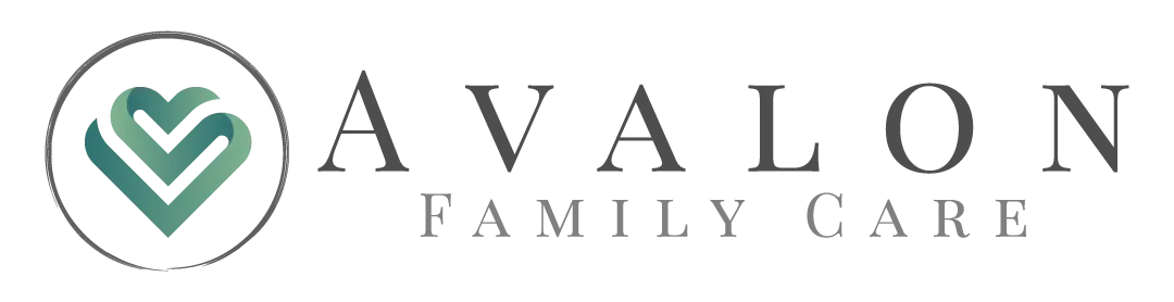 Final Avalon Family Care horizontal logo: teal heart in a circle beside Avalon Family Care in serif type